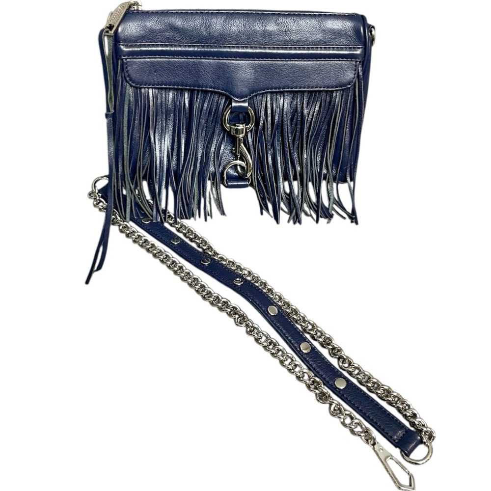 Rebecca Minkoff Deep Navy Convertible Fringe Crossbody Clutch Mini M.A.C. Bag - Picture 9 of 9